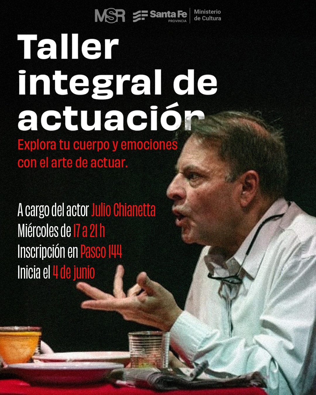 Lee más sobre el artículo Comienza el Taller Integral de Actuación con Julio Chianetta en el Movimiento Solidario Rosario